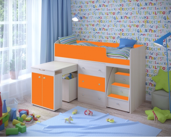 Кровать чердак Малыш 1800 Дуб молочный - Оранжевый